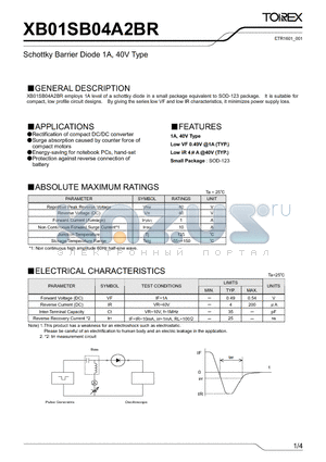 XB01SB04A2BR datasheet - Schottky Barrier Diode 1A, 40V Type