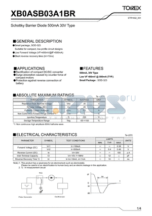 XB0ASB03A1BR datasheet - Schottky Barrier Diode 500mA 30V Type