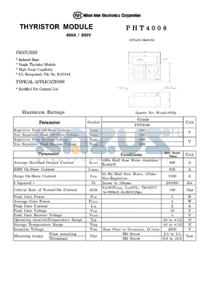 PHT4008 datasheet - THYRISTOR MODULE  400A / 800V