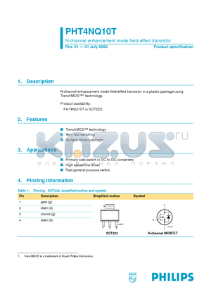 PHT4NQ10T datasheet - N-channel enhancement mode field-effect transistor