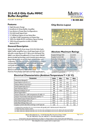 XB1005-BD datasheet - 35.0-45.0 GHz GaAs MMIC Buffer Amplifier