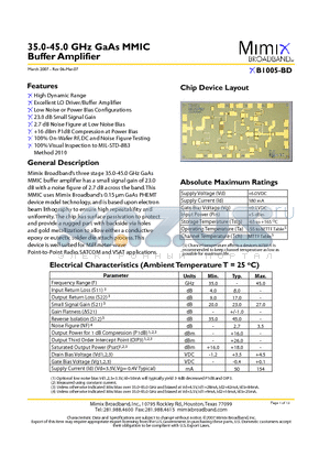 XB1005-BD-000V datasheet - 35.0-45.0 GHz GaAs MMIC Buffer Amplifier