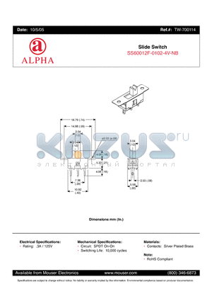 SS60012F-0102-4V-NB datasheet - Slide Switch