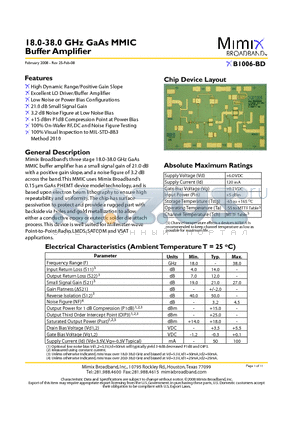 XB1006-BD-EV1 datasheet - 18.0-38.0 GHz GaAs MMIC Buffer Amplifier