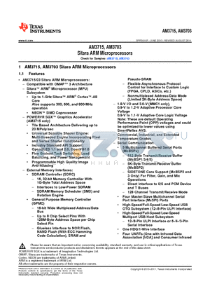 XAM3715CBC datasheet - AM3715/03 Applications Processor