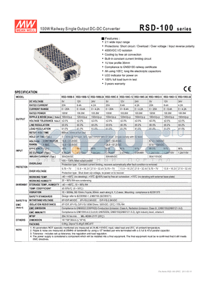 RSD-100B-12 datasheet - 100W Railway Single Output DC-DC Converter