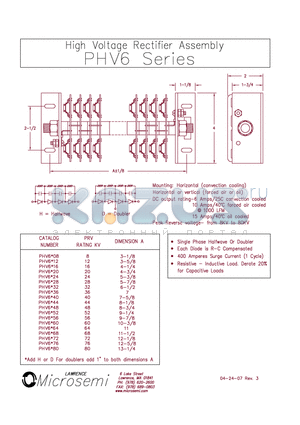 PHV6 datasheet - High Voltage Rectifier Assembly