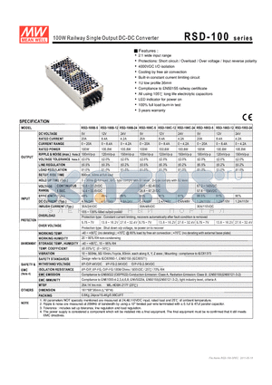 RSD-100B-24 datasheet - 100W Railway Single Output DC-DC Converter