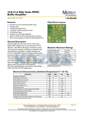 XB1008-BD datasheet - 10.0-21.0 GHz GaAs MMIC Buffer Amplifier