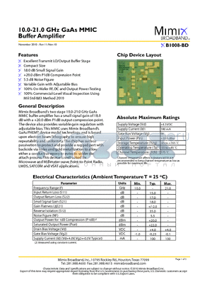 XB1008-BD datasheet - 10.0-21.0 GHz GaAs MMIC