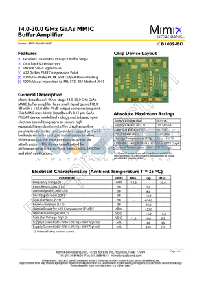 XB1009-BD datasheet - 14.0-30.0 GHz GaAs MMIC Buffer Amplifier