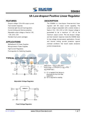 SS6084-15CETB datasheet - 5A Low-dropout Positive Linear Regulator