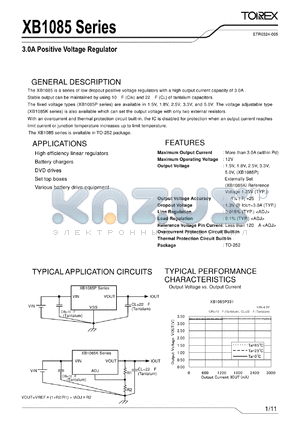 XB1085K12BJR datasheet - 3.0A Positive Voltage Regulator