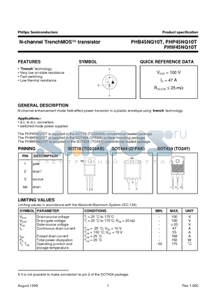 PHW45NQ10T datasheet - N-channel TrenchMOS transistor