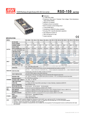 RSD-150D-24 datasheet - 150W Railway Single Output DC-DC Converter