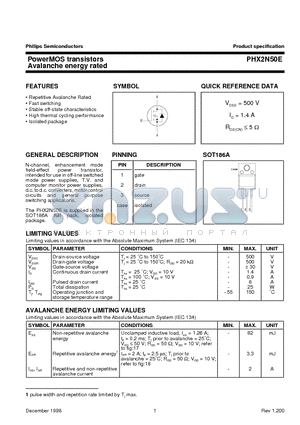 PHX2N50E datasheet - PowerMOS transistors Avalanche energy rated