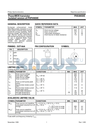 PHX4N50E datasheet - PowerMOS transistor Isolated version of PHP4N50E