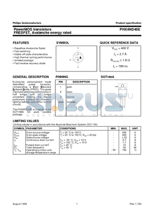 PHX4ND40E datasheet - PowerMOS transistors FREDFET, Avalanche energy rated