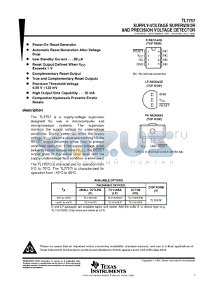 TL7757CD datasheet - SUPPLY-VOLTAGE SUPERVISOR AND PRECISION VOLTAGE DETECTOR