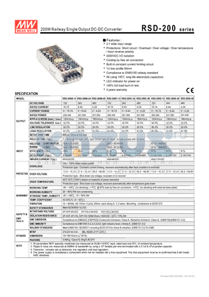 RSD-200B-24 datasheet - 200W Railway Single Output DC-DC Converter