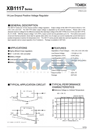 XB1117K331FR datasheet - 1A Low Dropout Positive Voltage Regulator