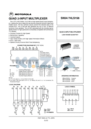 SN54LS158 datasheet - QUAD 2-INPUT MULTIPLEXER