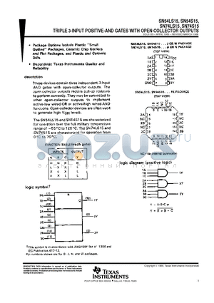 SN54LS15FK datasheet - TRIPLE 3-INPUT POSITIVE-AND GATES WITH OPEN-COLLECTOR OUTPUTS