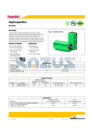 XB3550-2R5307-R datasheet - Supercapacitors XB Series