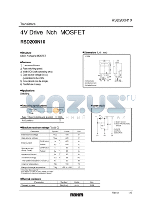 RSD200N10 datasheet - 4V Drive Nch MOSFET