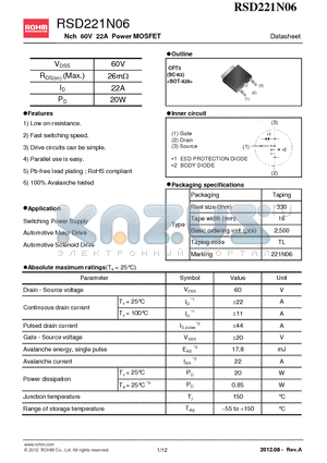 RSD221N06 datasheet - Nch 60V 22A Power MOSFET