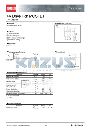 RSD160P05 datasheet - 4V Drive Pch MOSFET