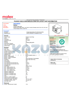 SD-48146-001 datasheet - Modular Jack, Right Angle, Low Profile, Inverted, Shielded