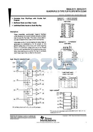 SN54LS171FK datasheet - QUADRUPLE D-TYPE FLIP-FLOPS WITH CLEAR