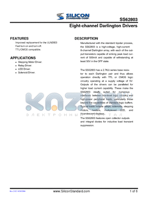 SS62803CNTB datasheet - Eight-channel Darlington Drivers