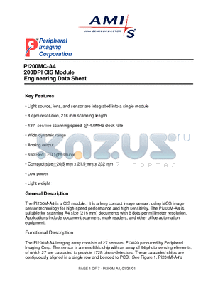 PI200MC-A4 datasheet - 200DPI CIS Module