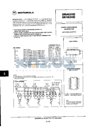 SN54LS182 datasheet - CARRY LOOKAHEAD GENERATOR LOW POWER SCHOTTKY