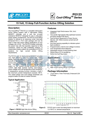 PI2123 datasheet - 15 Volt, 15 Amp Full-Function Active ORing Solution