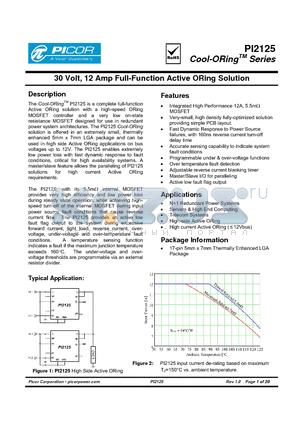 PI2125 datasheet - 30 Volt, 12 Amp Full-Function Active ORing Solution