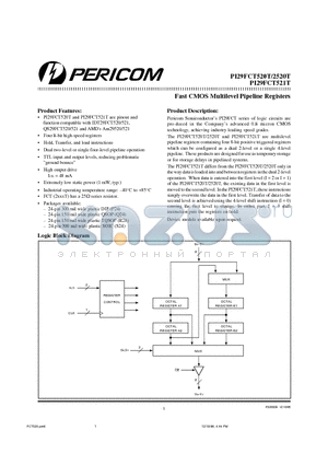 PI29FCT521T datasheet - FAST CMOS MULTILEVEL PIPELINE  REGISTERS