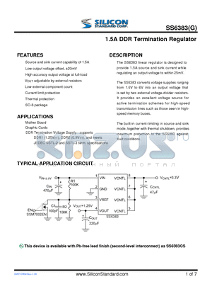 SS6383 datasheet - 1.5A DDR Termination Regulator