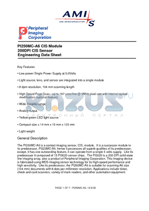 PI250MC-A6 datasheet - 200DPI CIS Sensor