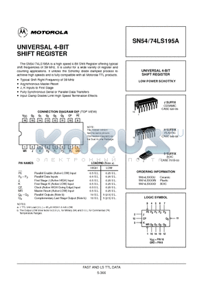 SN54LS195J datasheet - UNIVERSAL 4-BIT SHIFT REGISTER