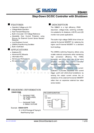 SS6401SRB datasheet - Step-Down DC/DC Controller with Shutdown