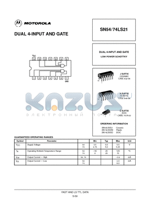 SN54LS21J datasheet - DUAL 4-INPUT AND GATE