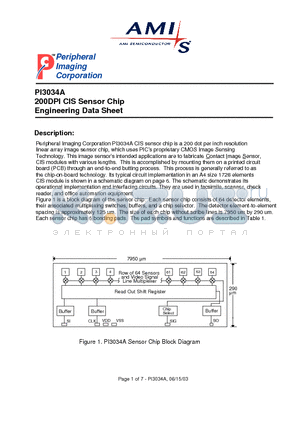 PI3034A datasheet - 200DPI CIS Sensor Chip