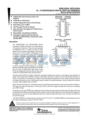 SN54LS224AJ datasheet - 16  4 SYNCHRONOUS FIRST-IN, FIRST-OUT MEMORIES WITH 3-STATE OUTPUTS