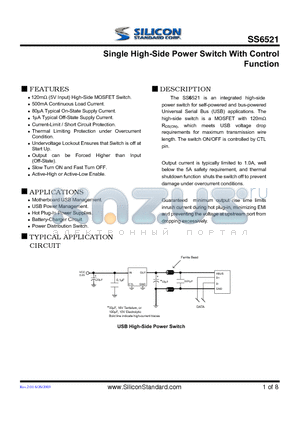 SS6521-0COTR datasheet - Single High-Side Power Switch With Control Function