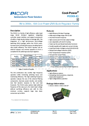 PI33XX-01 datasheet - 8V to 36Vin, 15A Cool-Power ZVS B uck Regulator Family