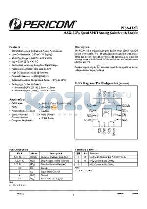 PI3A412E datasheet - 0.5Y, 3.3V, Quad SPDT Analog Switch with Enable