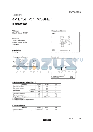 RSE002P03 datasheet - 4V Drive Pch MOSFET